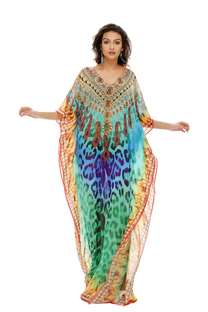 Teal Leopard Kaftan