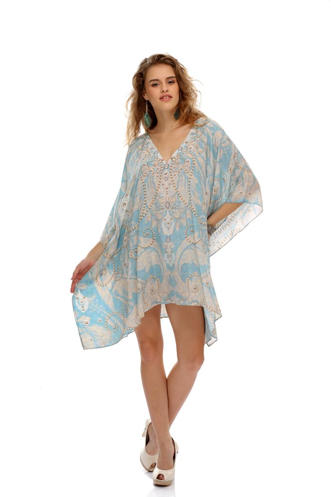 Powder Blue Paisley Poncho Kaftan