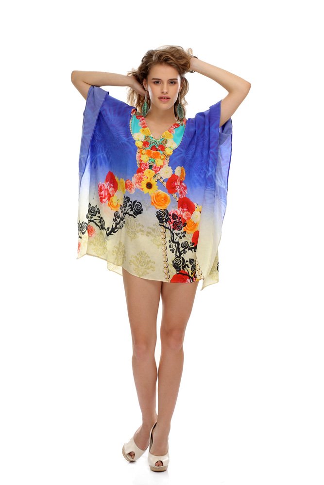 Cobalt Floral Ombre Poncho Kaftan